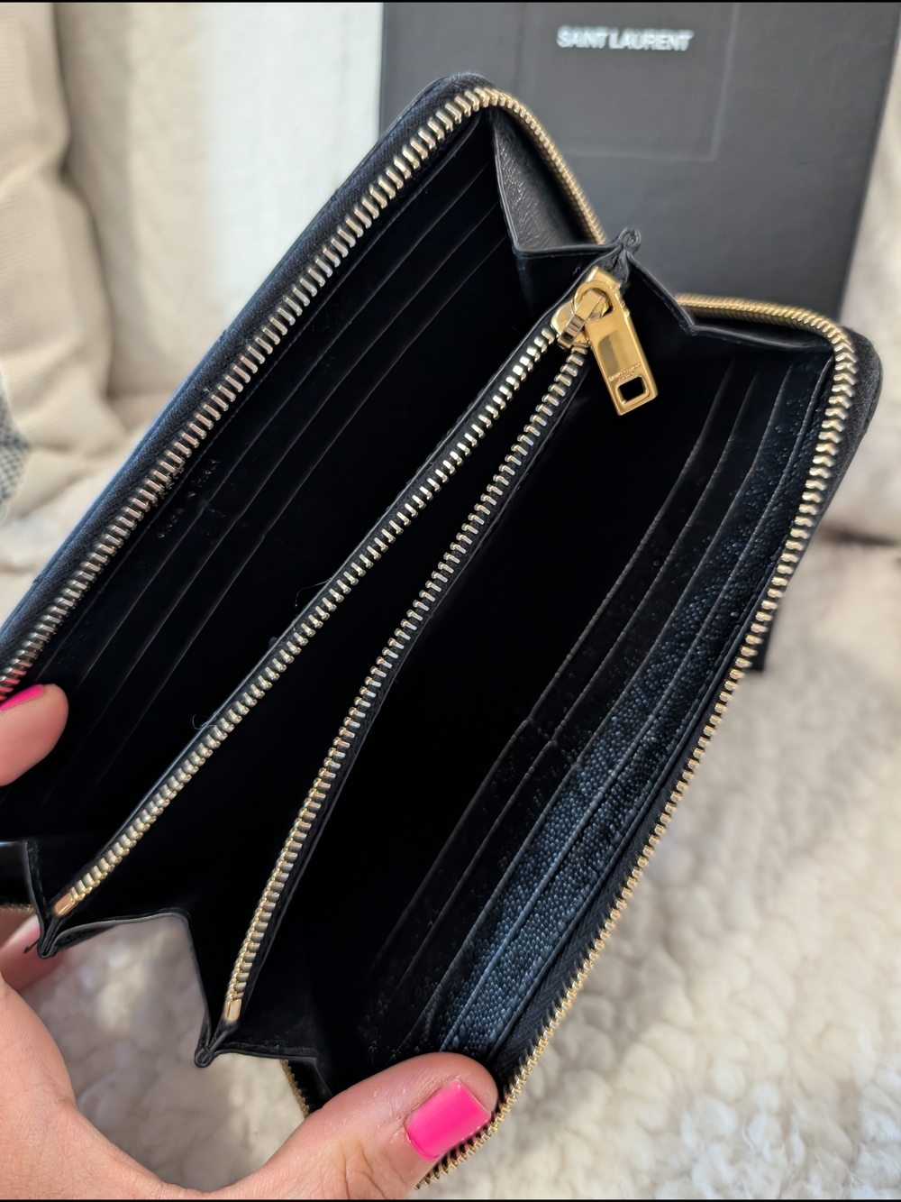 Saint Laurent Black Quilted Leather Zip Wallet with Gold Logo - Picture 6 of 11